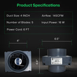 RF Series Radon Mitigation Booster Fan for 4-Inch PVC Systems